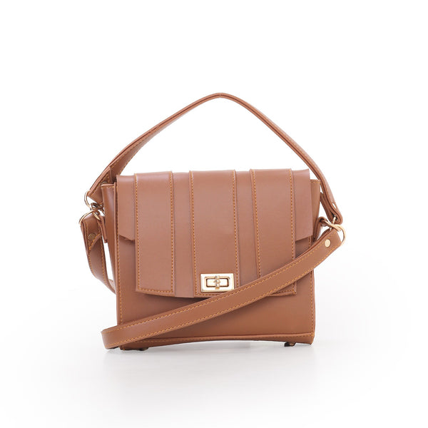 Tan compact top-handle cross-body bag